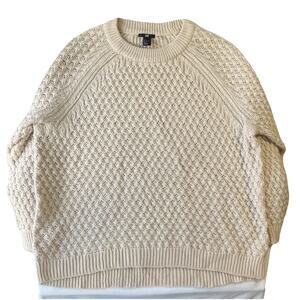 H&M Women Sweatshirt Size L Beige Long Sleeve Crew Neck Knit Geometric Pullover